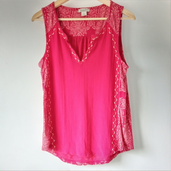 Lucky Brand M Red Embroidered Tunic Style Tank - Picture 1 of 9